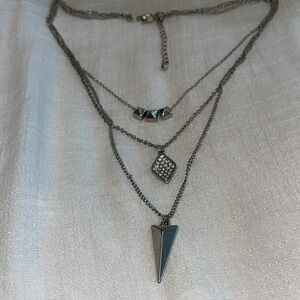 Silver-tone multi chain strand geometry pendant necklace lobster clasp